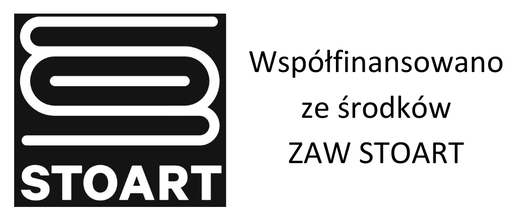 logotyp Związku Artystów Wykonawców STOART oraz napis Współfifansowano ze środków ZAW STOART