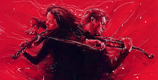 grafika kobiety i mężczyzny grających na skrzypcach